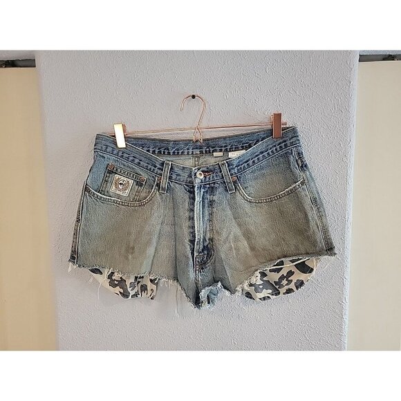 Cinch Jeans Cut Off Blue Jean Shorts 33" x 1" Fit High Rise Cheeky Cute Grungey - Picture 1 of 6